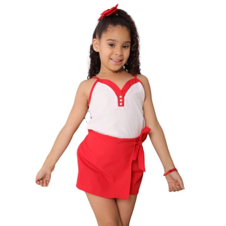 Conjunto Infantil Body Manga Tule + Saia Com Cinto