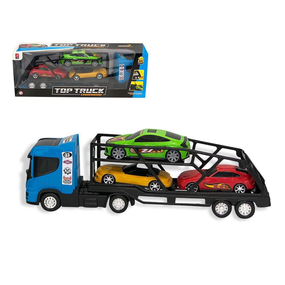 Caminhão Cegonheiro Grande com 3 Carrinhos – Azul