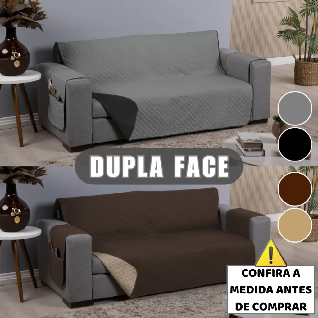 Protetor de Sofá DUPLA FACE 2 3 4 Lugares Capa Retrátil Protetora Matelado Porta Objetos
