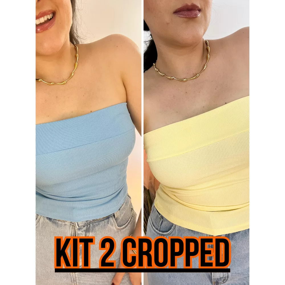 Kit 2 Blusa Tomara que Caia Feminina Ribana Canelada Top Tube Tubinho Basica Sem Bojo