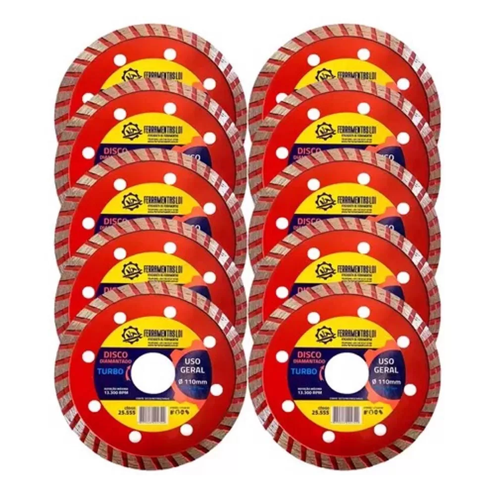 Kit 10 Disco Diamantado Turbo 4 Polegadas 110mm Furo 22mm