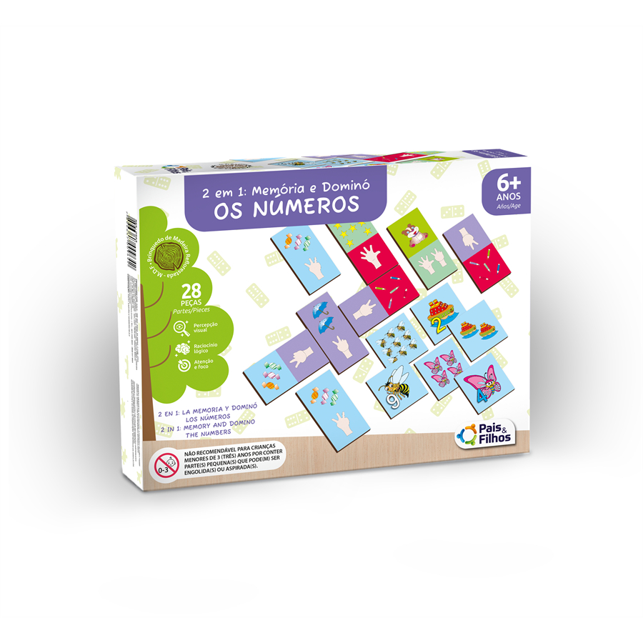 Jogo 2 em 1 Memória e Dominó Os Números 48 peças – Pais e Filhos