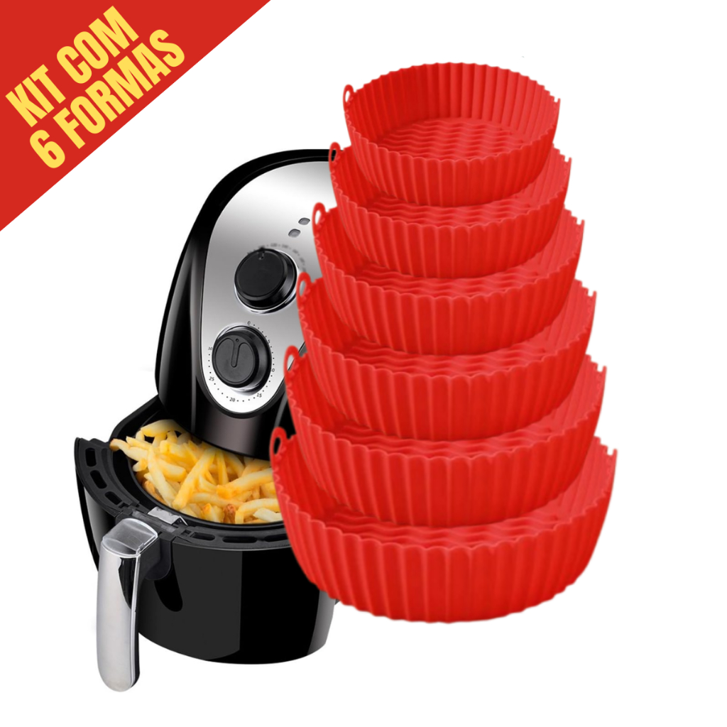 Kit 6 Forma de Silicone para Fritadeira Air Fryer com Alça Antiaderente Cozinha