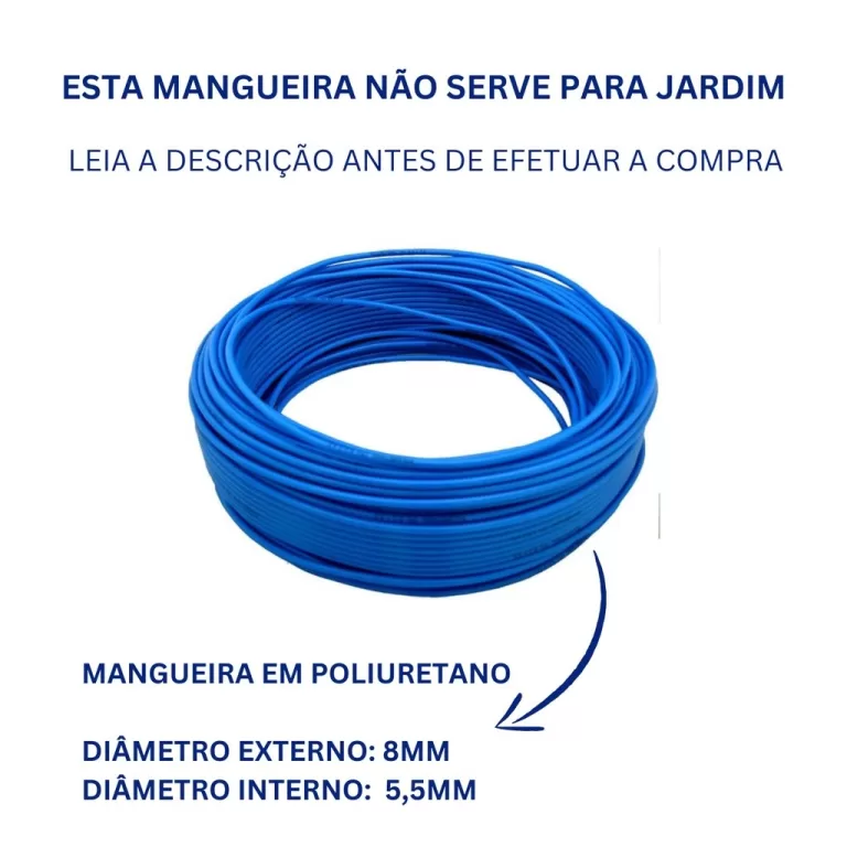 Rolo 30 Metros Tubo Pu 8mm Azul – Mangueira 