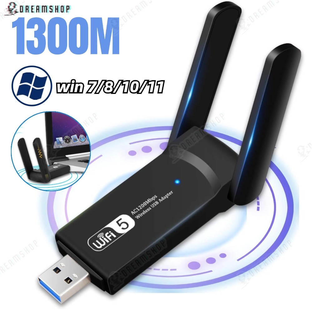 Adaptador Wi-fi Dual Band 2-4G e 5G USB 3.0 5Ghz 1300Mbps 2 Antenas
