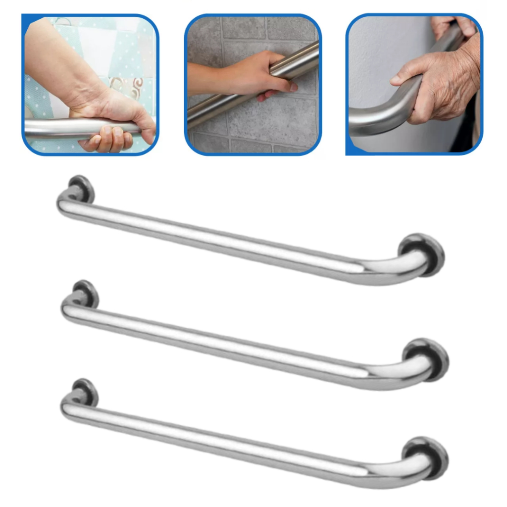 KIT 03 Alça Barra De Apoio Aço Inox Alumínio 30Cm Idoso Deficiente SUPORTE Parede CORRIMAO BANHEIRO