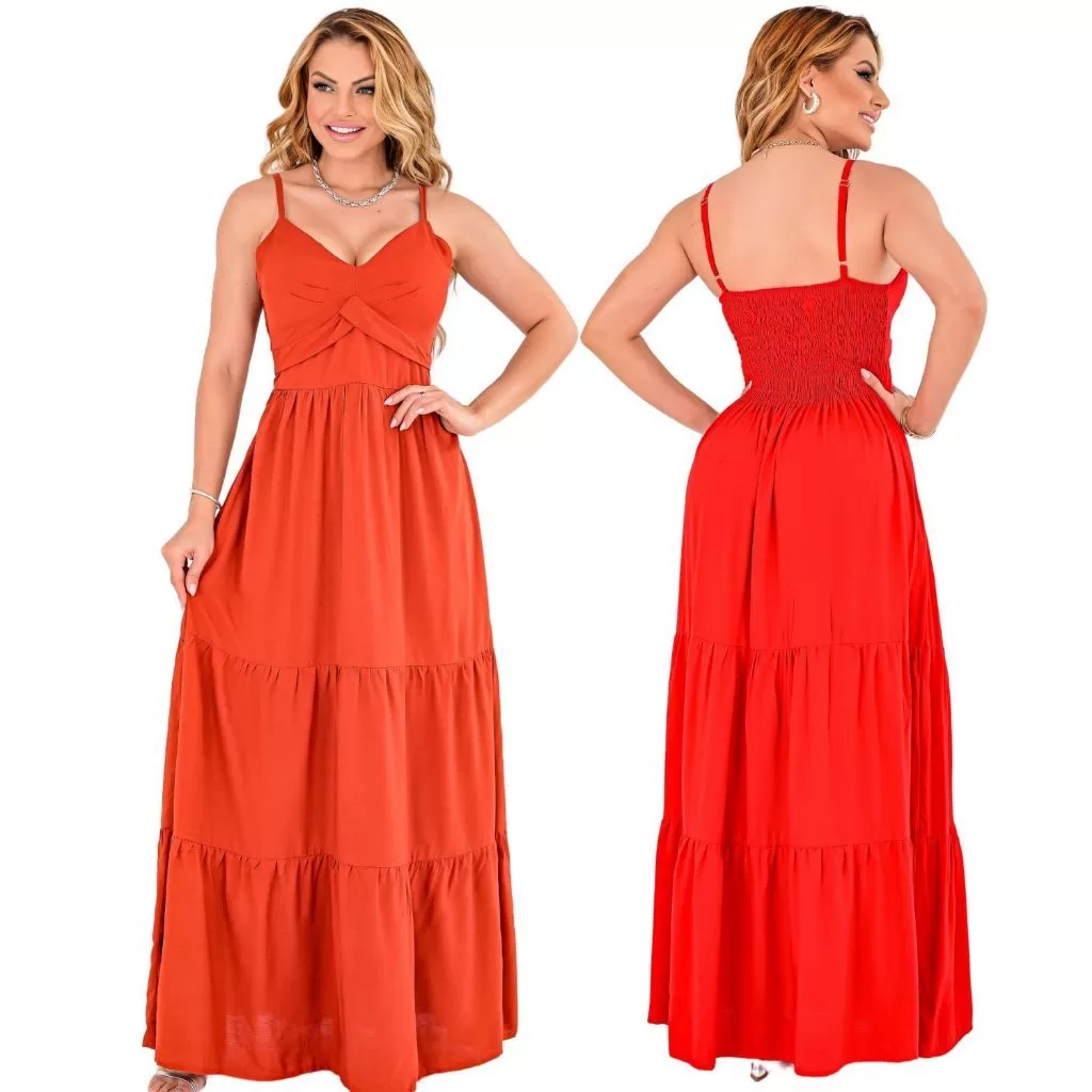 Vestido Longo Feminino Liso Moda Festa Madrinha Alça Regulável Ótimo Caimento Elegante Soltinho