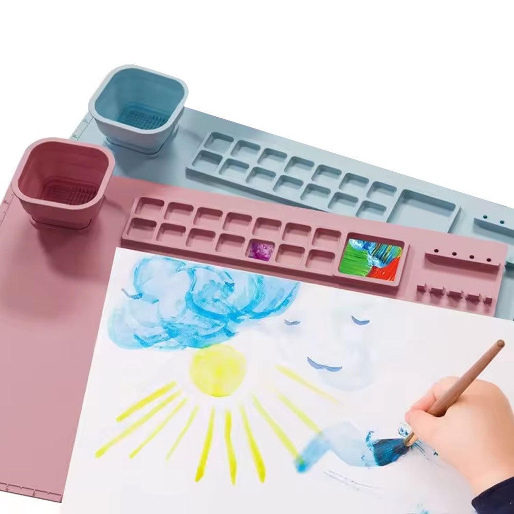Tapete De Silicone Para Pintura Com Paleta E Copo Desenho Arte