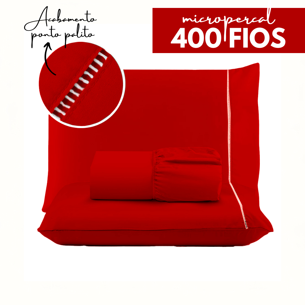 Jogo de Lençol Micropercal 400 Fios Ponto Palito – Berço / Solteiro / Casal / Queen / King