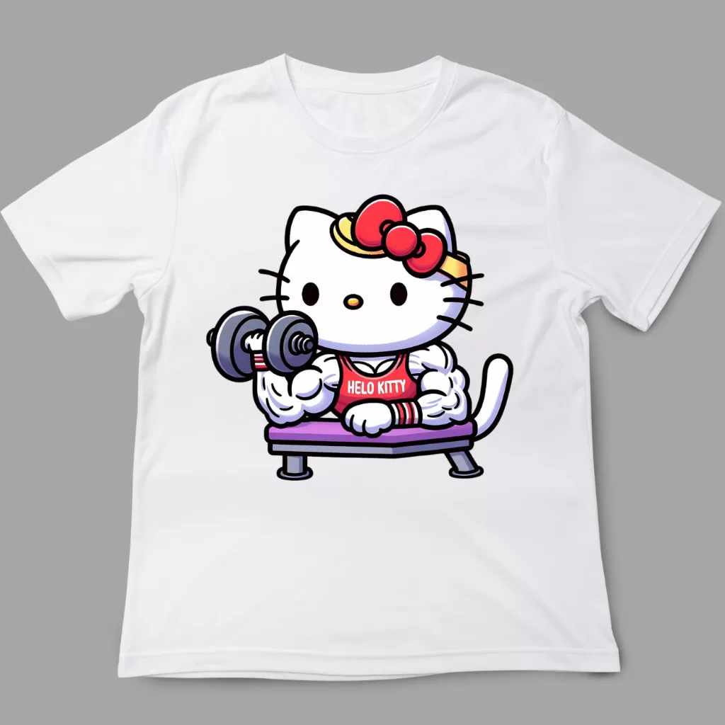 Camiseta Hello KItty treino -maromba Levantando peso