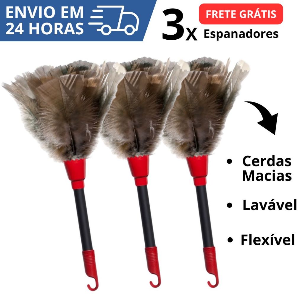Kit 3/2/1 Unidades Espanadores Pó Pena 34 Cm Limpa Poeira Moveis Casa