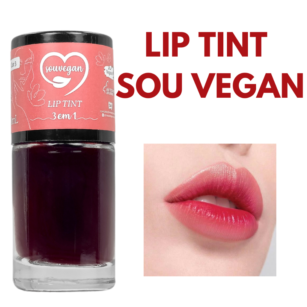 Lip Tint Sou Vegan Batom 3 em 1 p/ A Boca Olhos e Bochechas Nova Tendência com Gostinho Adoçicado