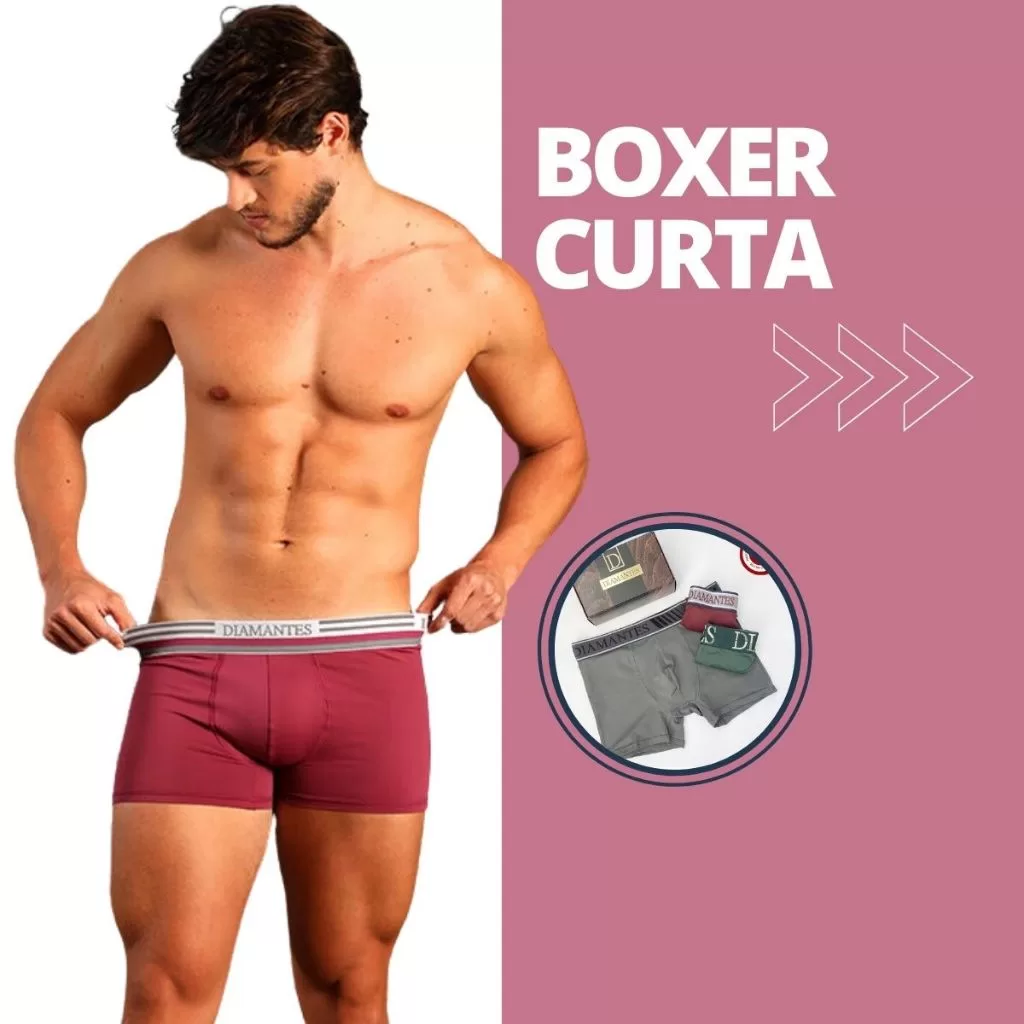 3 Cueca Boxer Microfibra Adulto Cuecas Premium  Diamantes Lingerie Modelo Perna Curta