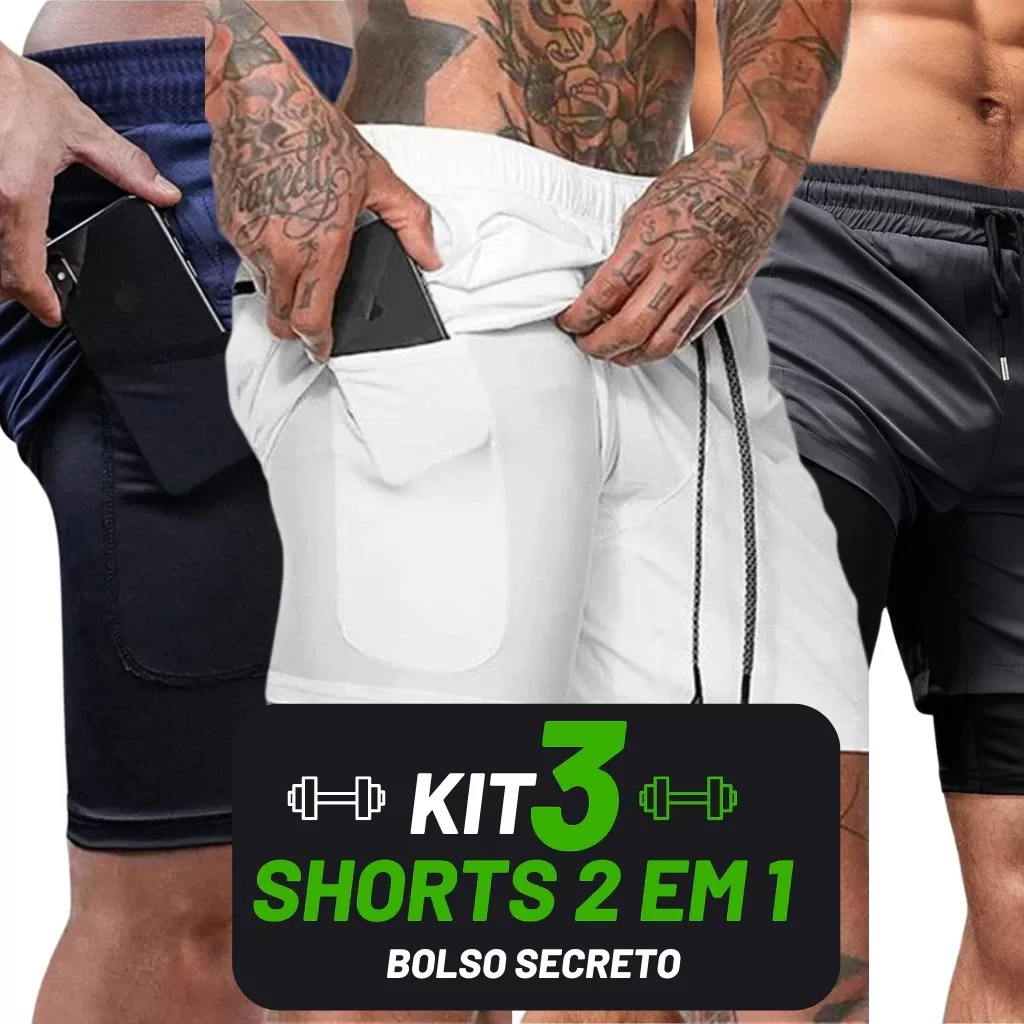 kit 3 Shorts Masculino 2 em 1 Corrida