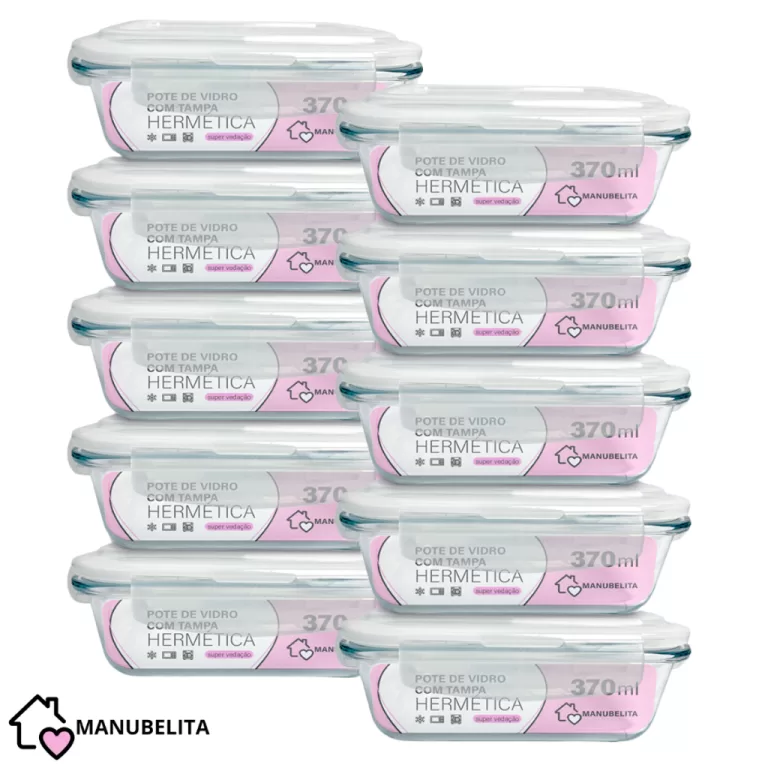 Conjunto 10 Potes de Vidro Hermético Marmita Tamp