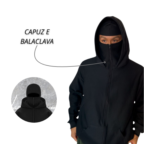 casaco moletom balaclava para viajem ski ninja