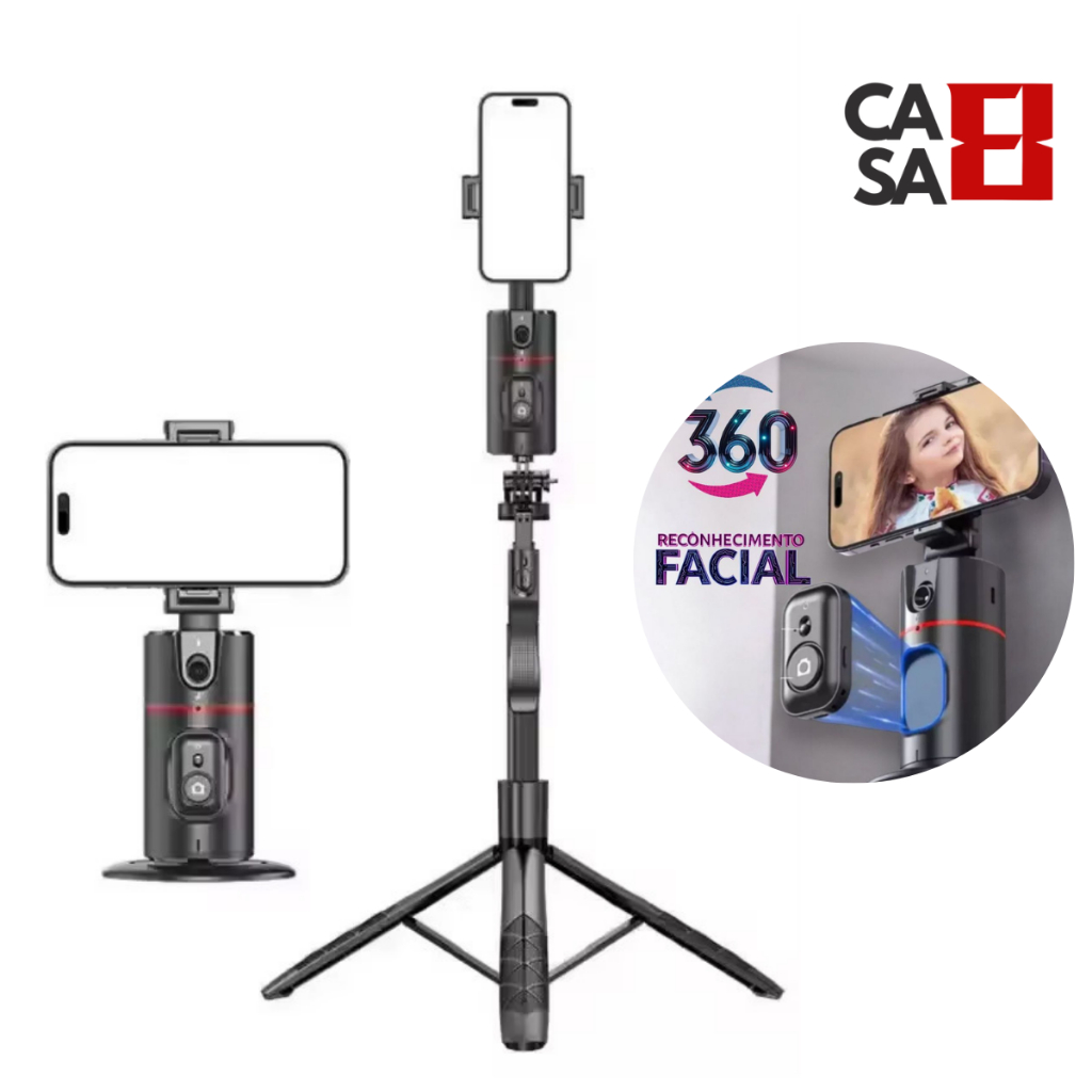 Tripé Suporte Celular Giratório Inteligente Automático 1,8m Gimbal c/ Sensor Movimento Estabilizador