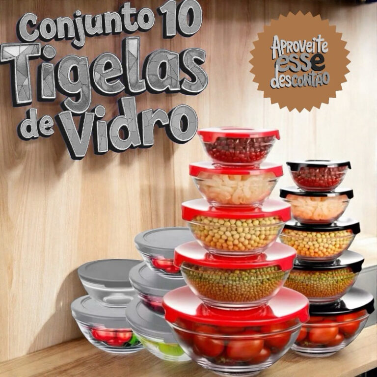 Kit 10  Tigelas Redondas com Tampa Armazenamento d