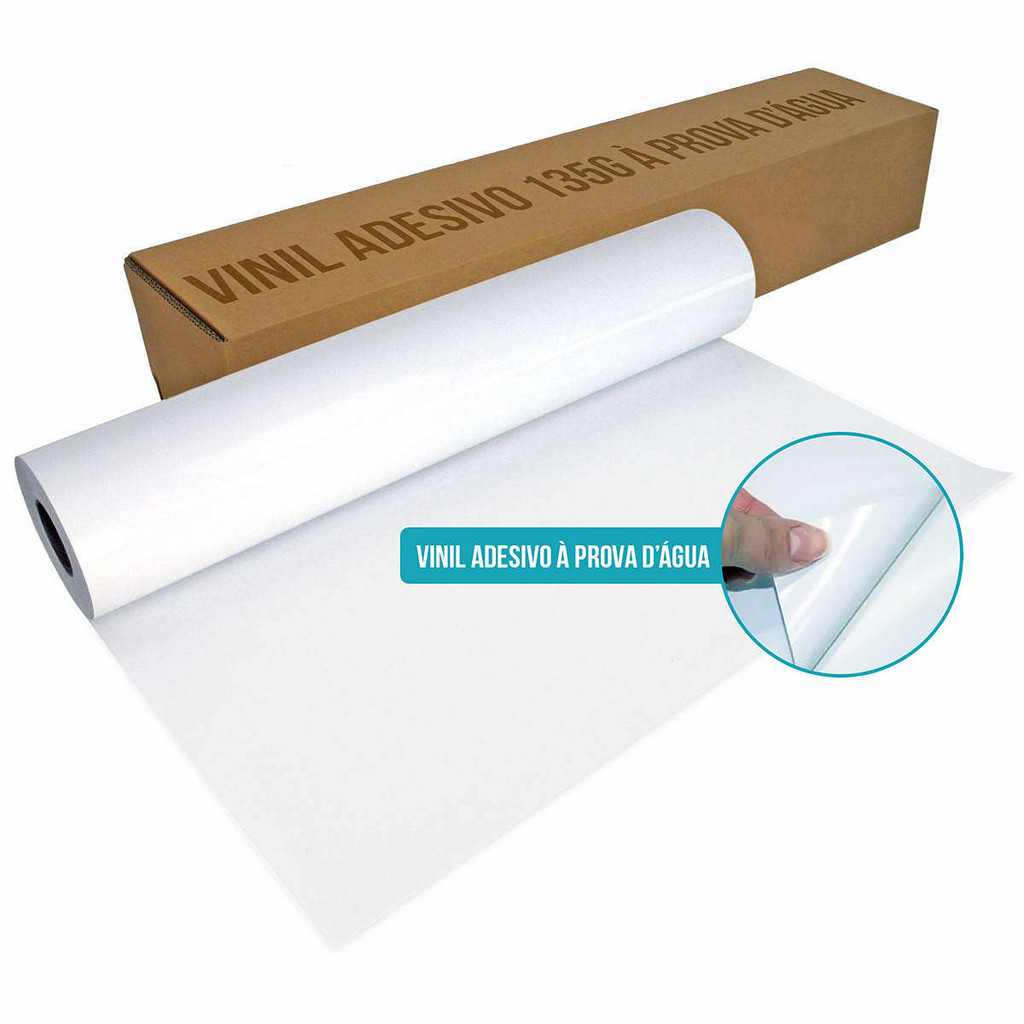 Rolo de Vinil Adesivo Glossy Branco 135g 610mm x 10m À Prova DÁgua Autoadesivo Brilhante p/ Plotter