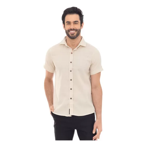 Camisa Masculina Manga Curta De Linho