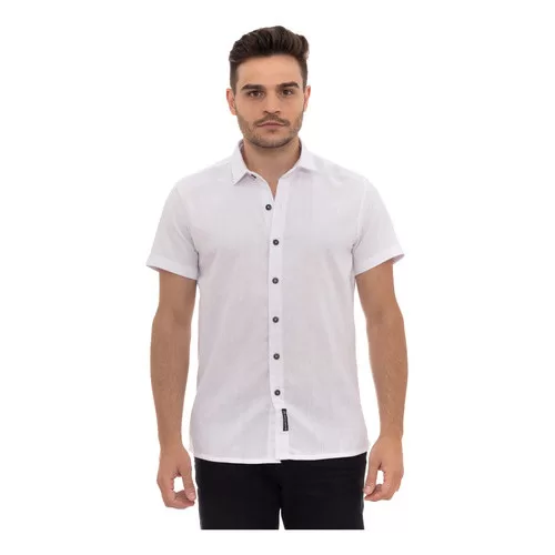 Camisa Execução Jeans Casual Masculina De Linho