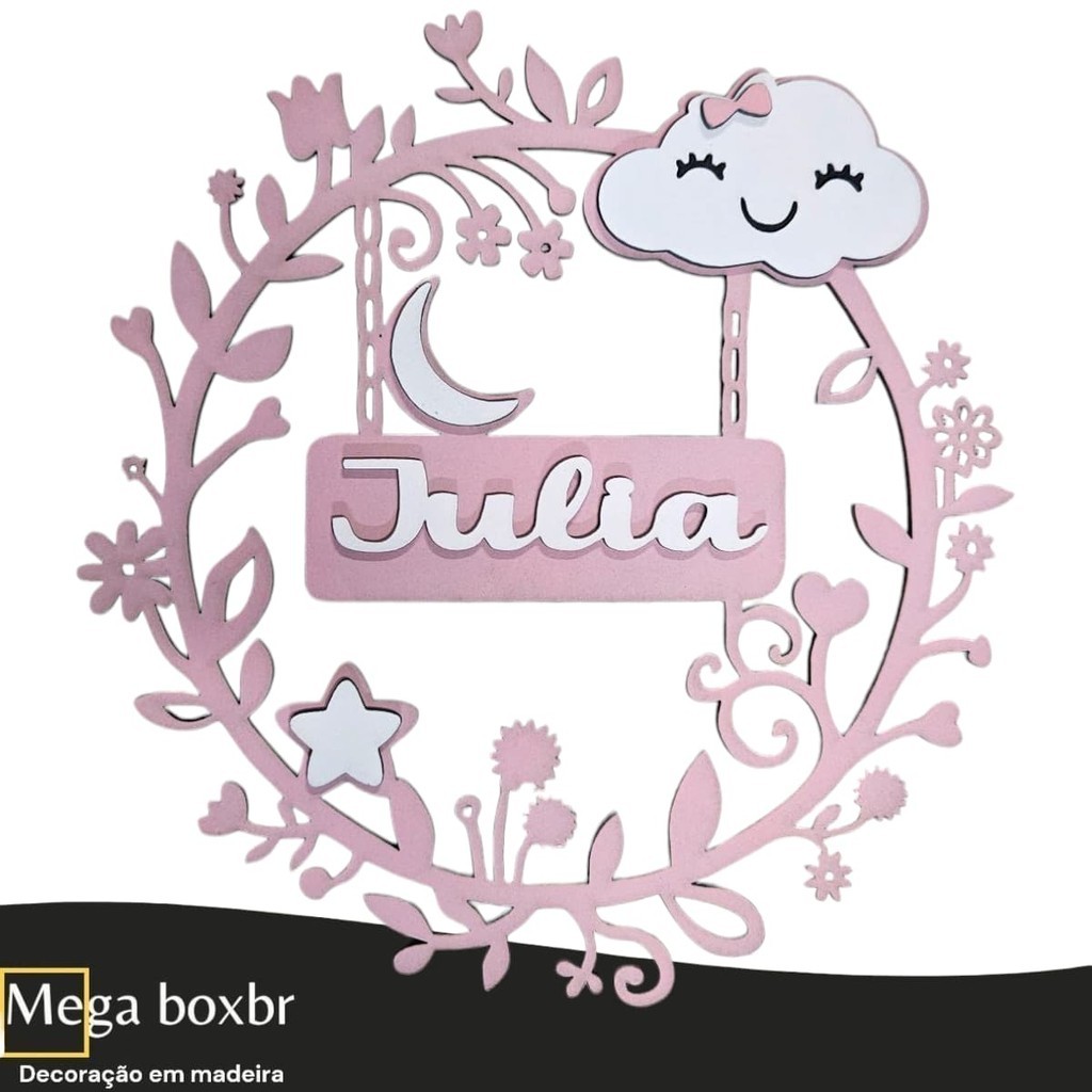 Porta Maternidade Mdf Personalizada 30cm  Guirlanda Infantil com Nome Personalizado Decoração Quarto