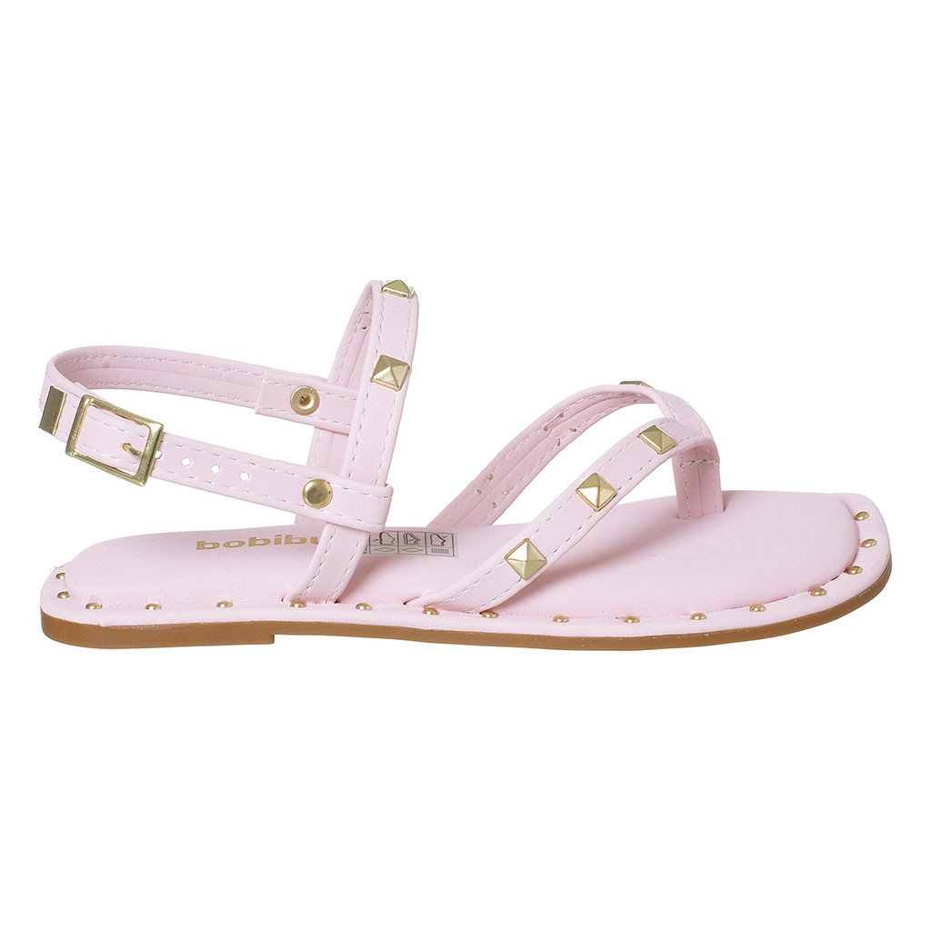 Sandália Rasteira Meninas Tacha Pirâmide Metalizado Rosa Com Detalhes Strass Brilho