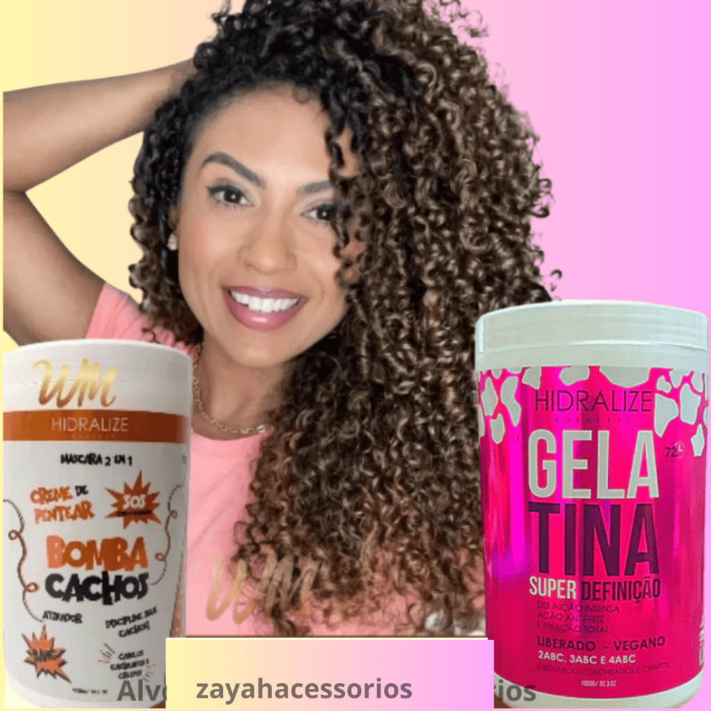 Kit Bomba de Cachos 1kg Gelatina + Creme Definidor Profissional Alta Definição