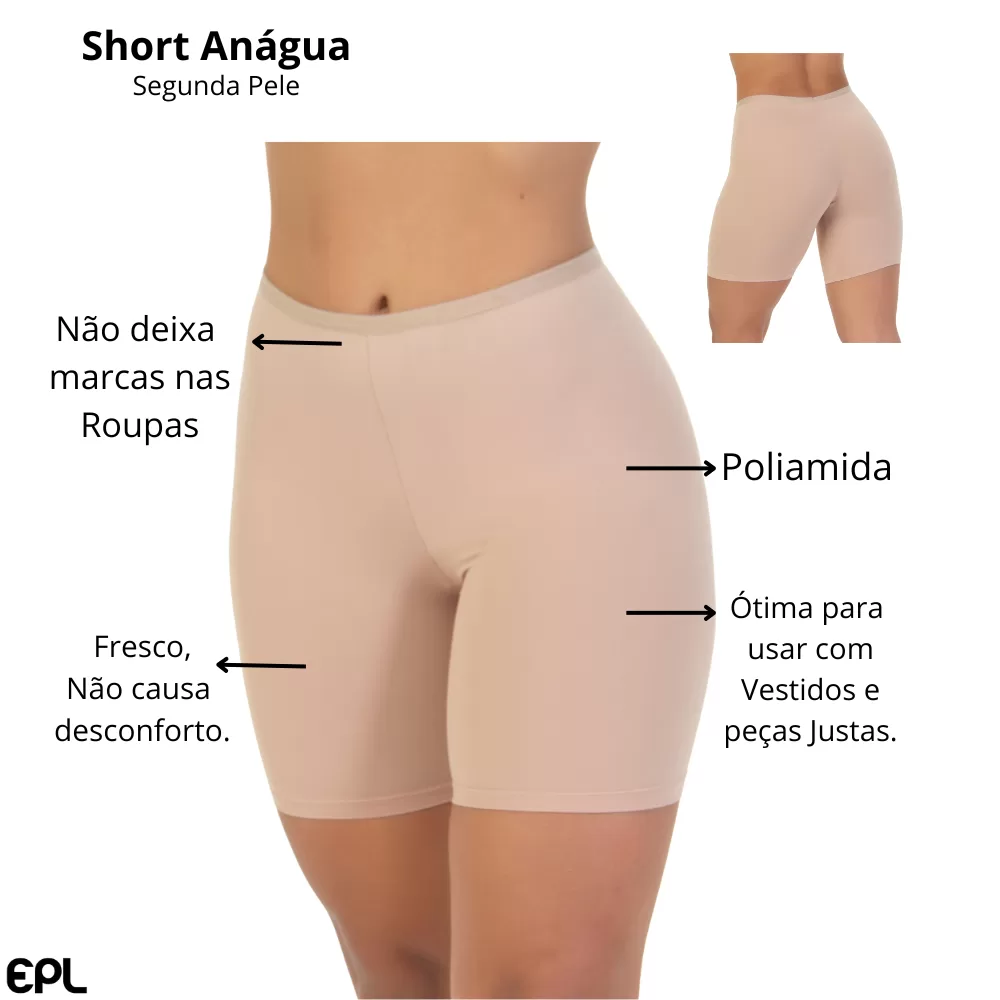 Short Anágua Poliamida Segunda Pele Feminino Shortinho Lingerie Feminina Confortável