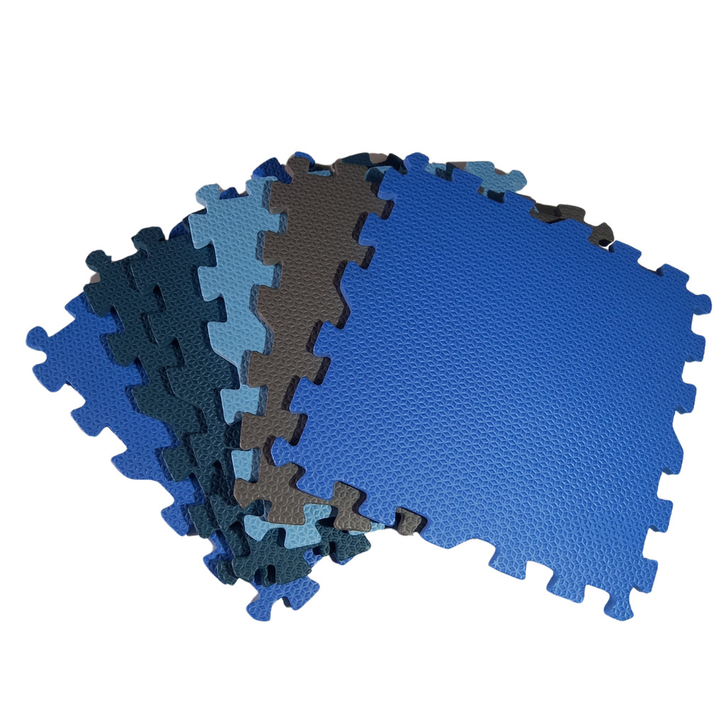 Kit 6 Peças de Tatame EVA – Tapete Infantil Antiderrapante em Tons de Azul e Cinza