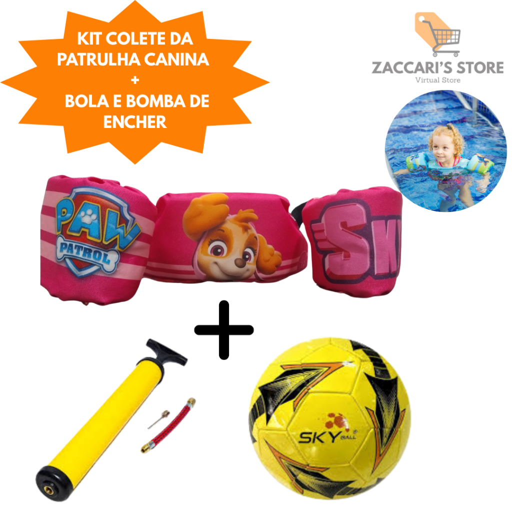 Kit Colete Da Patrulha Canina Para Piscina Ou Praia + Bola e Bomba de Encher