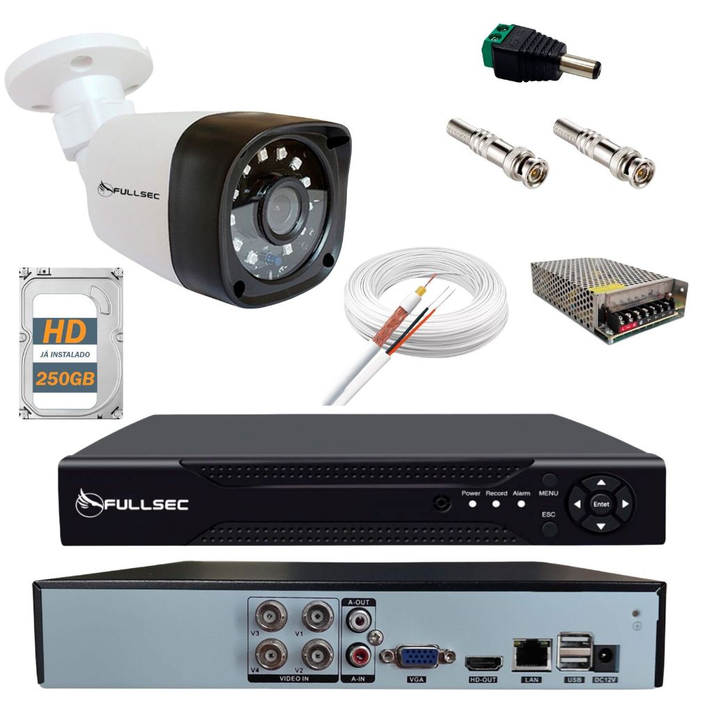 Kit 1 Câmera Segurança Bullet Fullsec Full Hd 1080p Dvr 4ch Hd 250gb