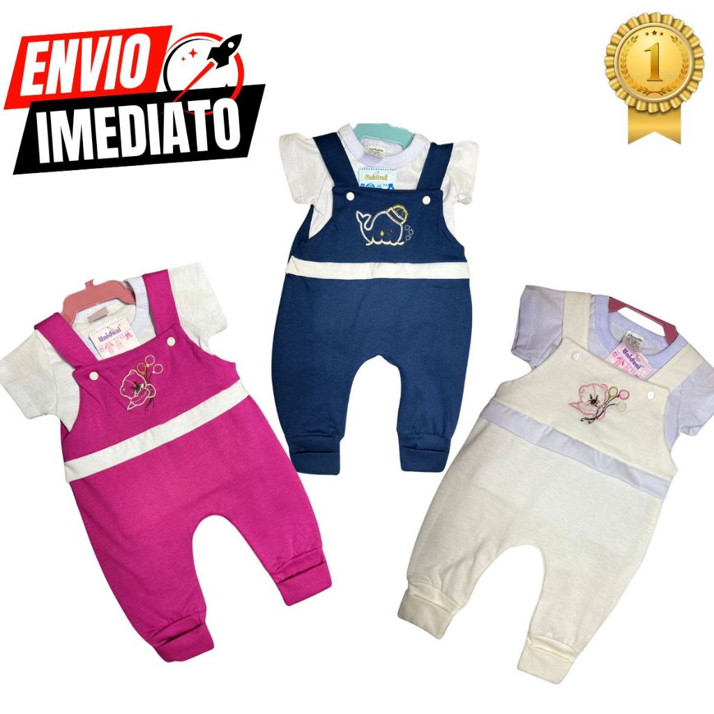 Macacão Bebê Com Camiseta Conjunto 2 Peças Premium