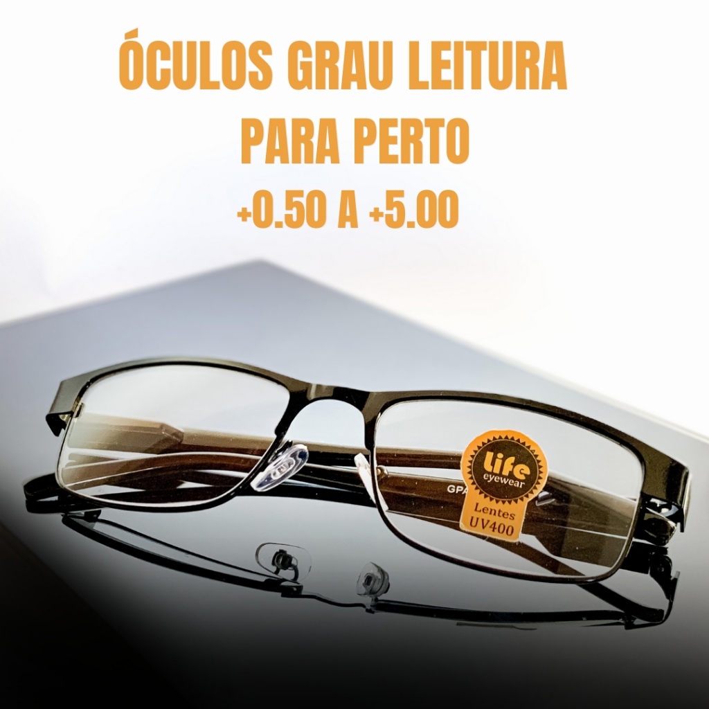 Óculos de Leitura Metálico Retangular Várias Cores +0.50 a +5.00