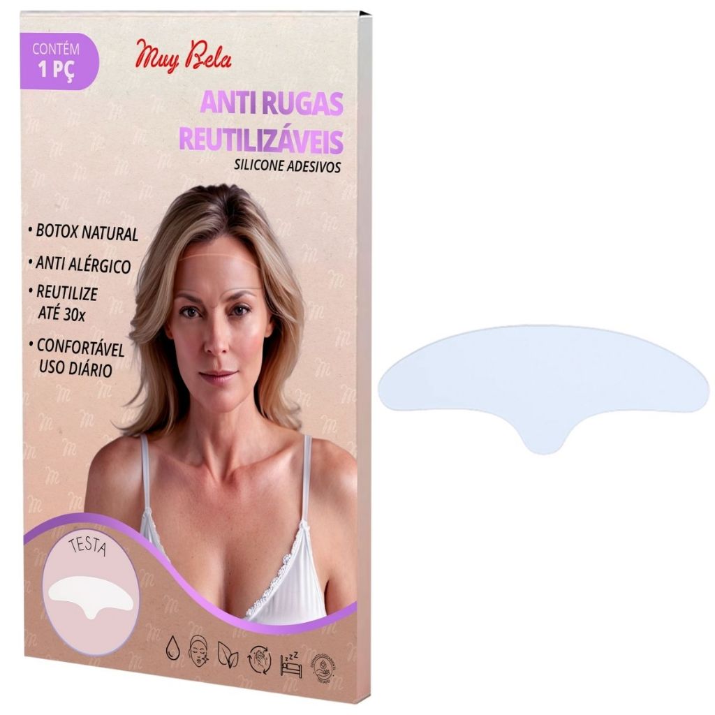Adesivo Anti Rugas de Silicone Reutilizável para Testa Até 30 usos Skin care Natural Hipoalergênico