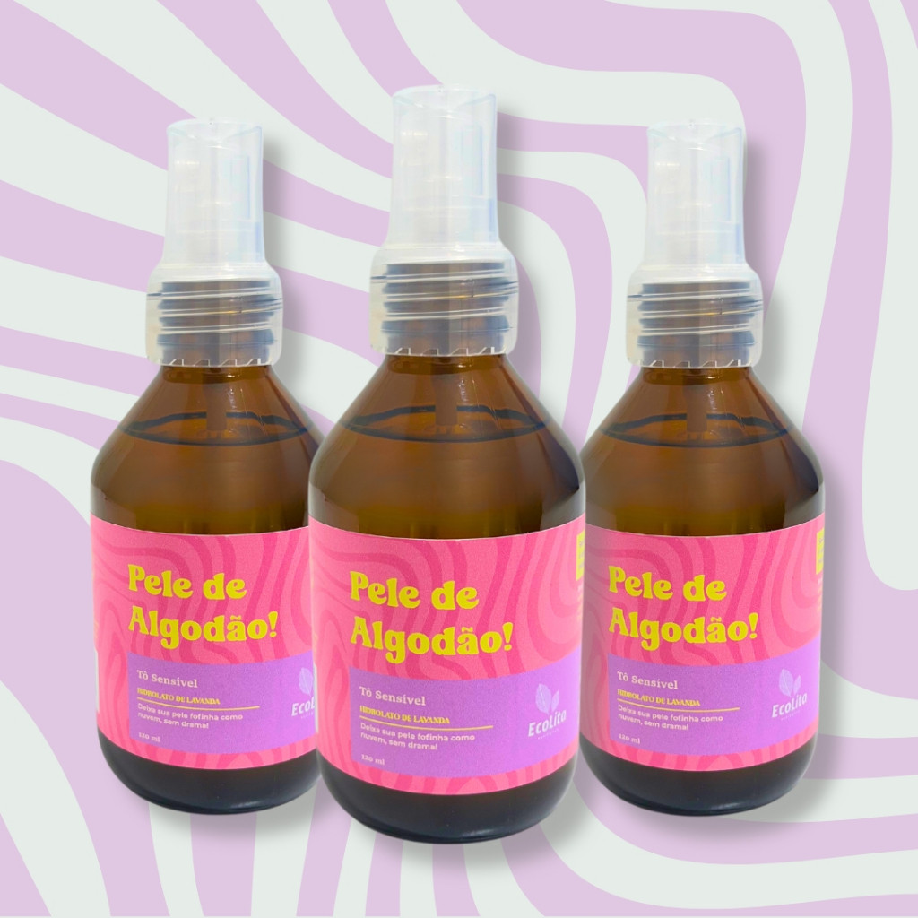 Kit 3 Pele De Algodão | Hidrolato De Lavanda | Natural e Vegano, Acalma e Hidrata