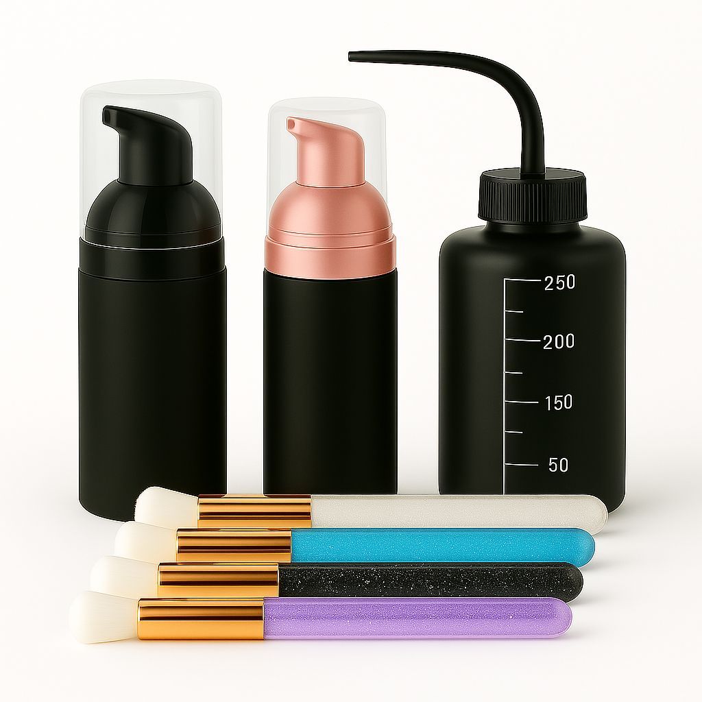 Kit Limpeza Extensão de Cílios Black com Pump Espumador Pisseta e Pincel de Higienização