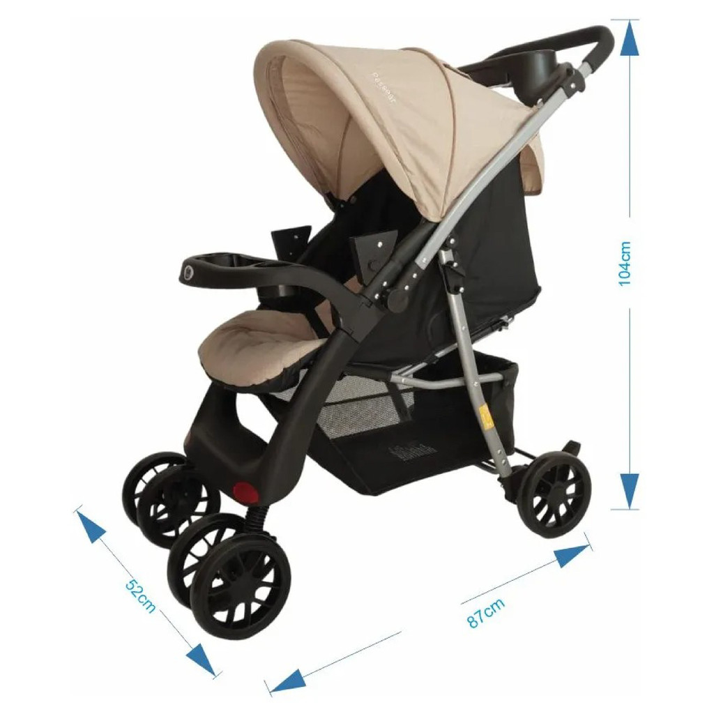 CARRINHO DE BEBE ATENA REVERSIVEL – C19 CAPPUCCINO ENCOSTO RECLINAVÉL C/CINTO 5 PONTAS MENINO MENINA