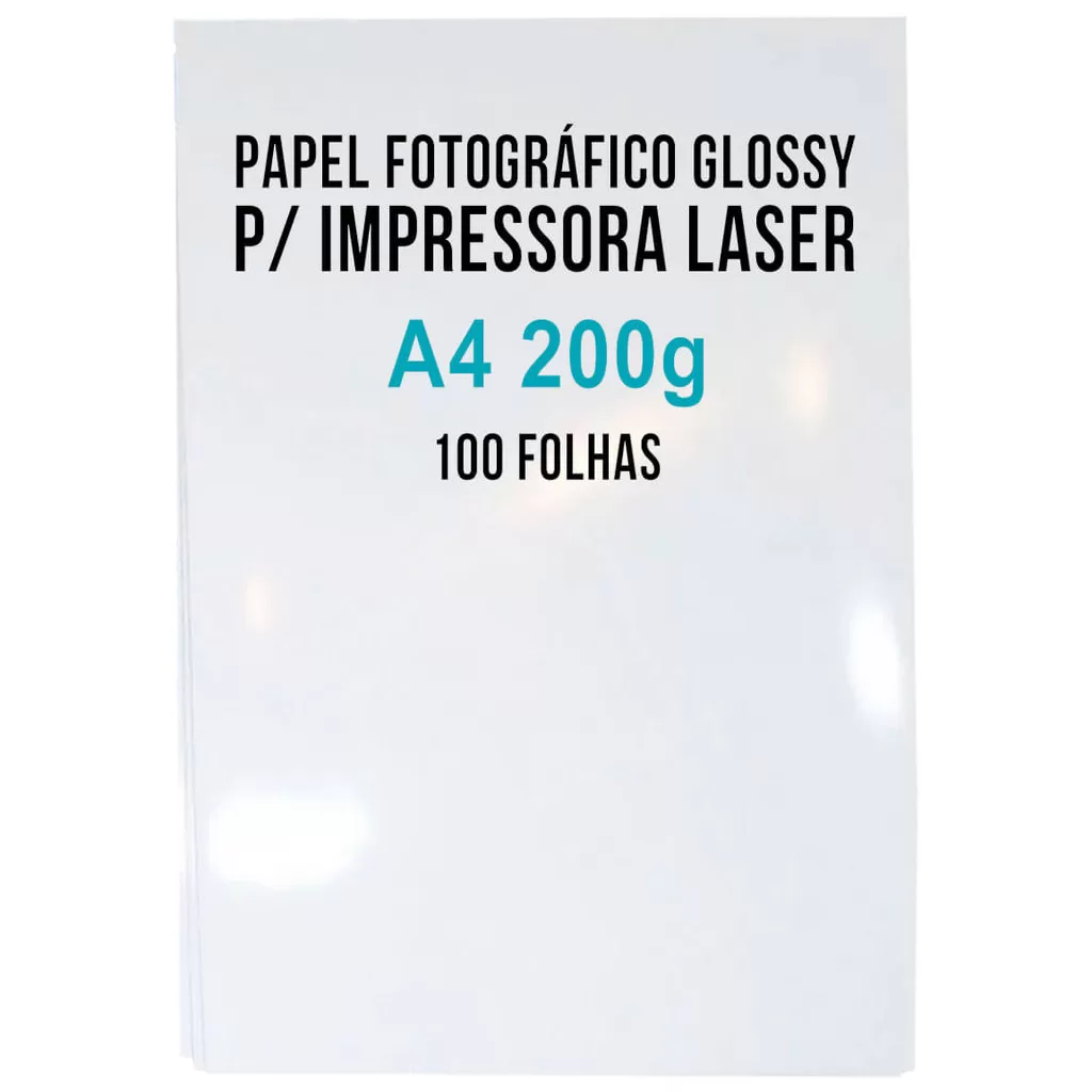 Papel Glossy Laser 200g A4 Fotográfico Branco para Impressora Laser com 100 Folhas