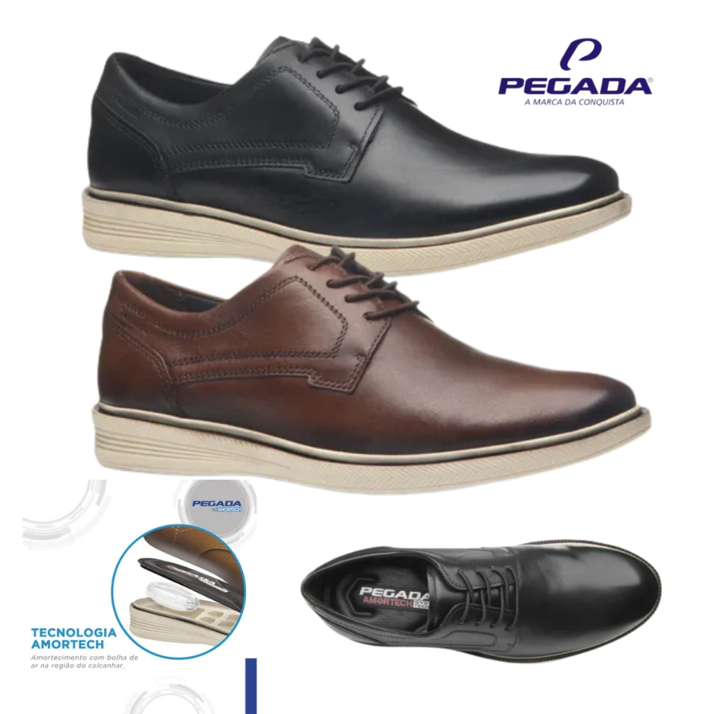 Sapato Masculino Ortopédico Pegada Couro Original Confortável
