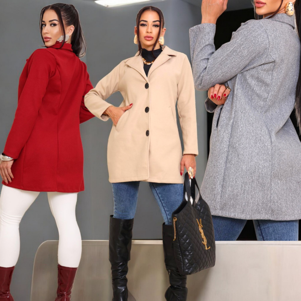 CASACO FEMININO LONGO SOBRETUDO BLAZER ELEGANTE INVERNO ~ LÃ BATIDA