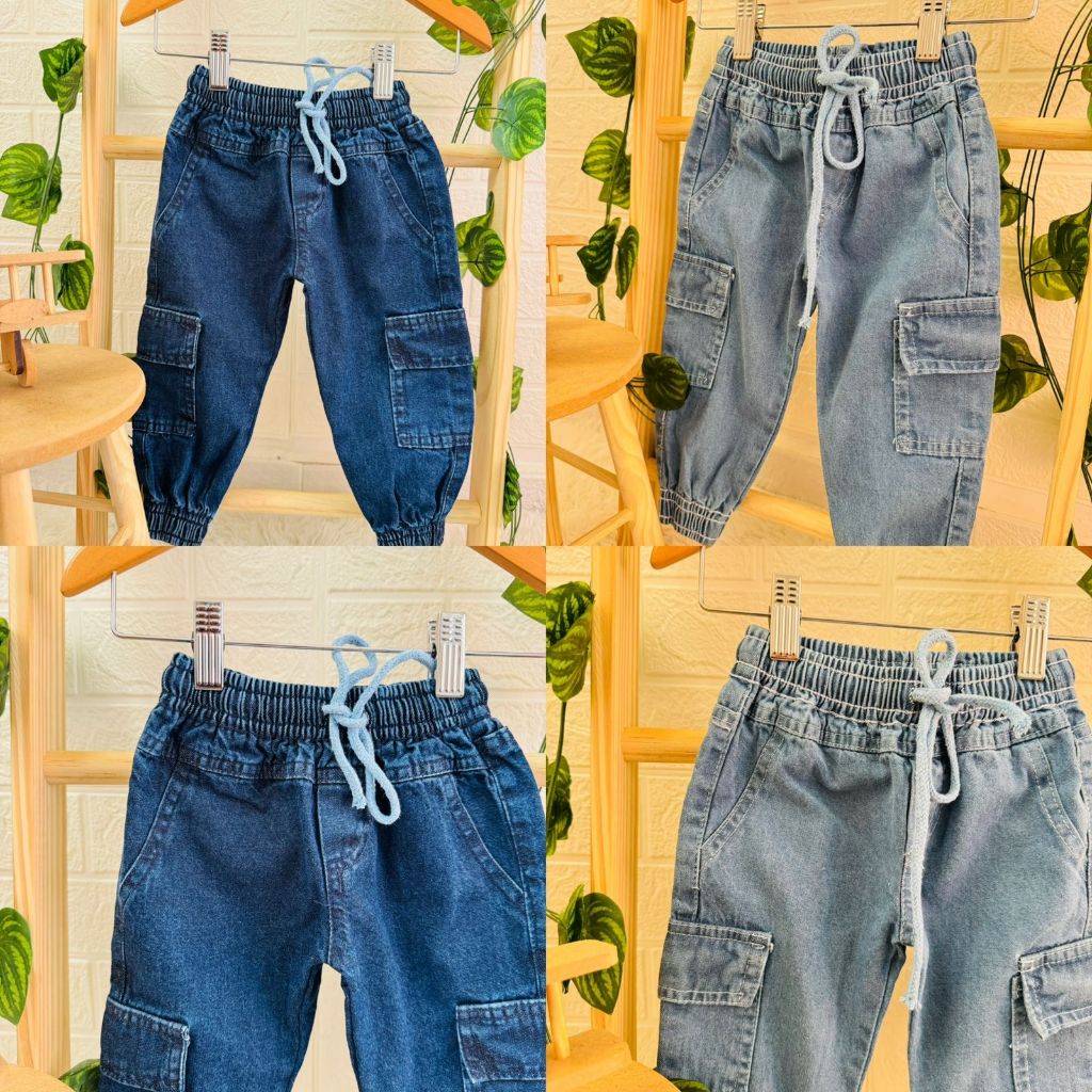Kit 2 Calça Infantil Jeans Jogger Cargo Masculina Menino Com Punho 1 ao 8