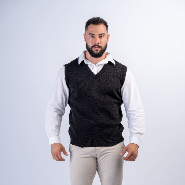 Colete Masculino Pullover Tricot Liso Gola V Elega