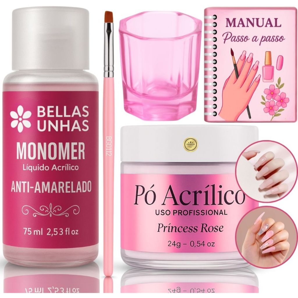 Kit Líquido Acrílico Monomer Pincel Copo Dappen 1 Pó Acrílico Unhas Gel Porcelana Manicure Nail art