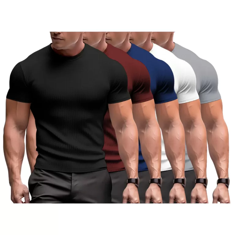 Kit 5 Camisa Masculina Malha Canelada Manga Curta 