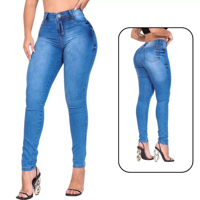 Calças Feminina Cintura Alta Jeans Com Lycra Leva