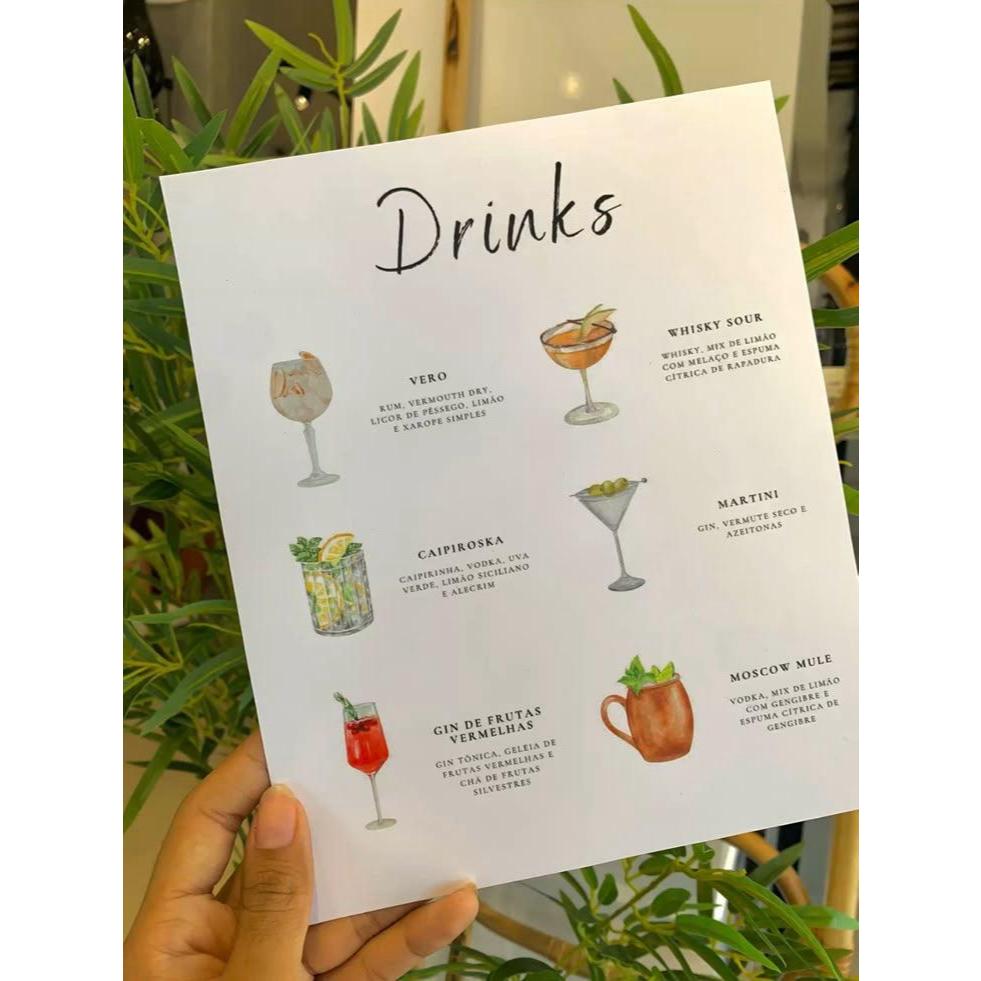 Menu Cardápio PERSONALIZADO Para Casamento, Festas | Bar | Drinks