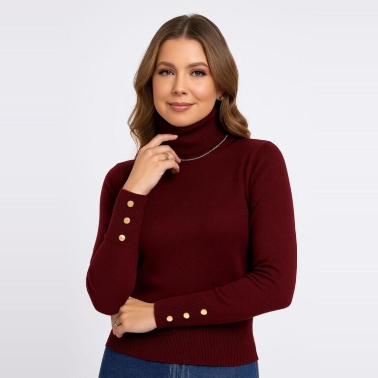 Cacharrel Tricot Canelado Feminina  Gola Alta, Tam