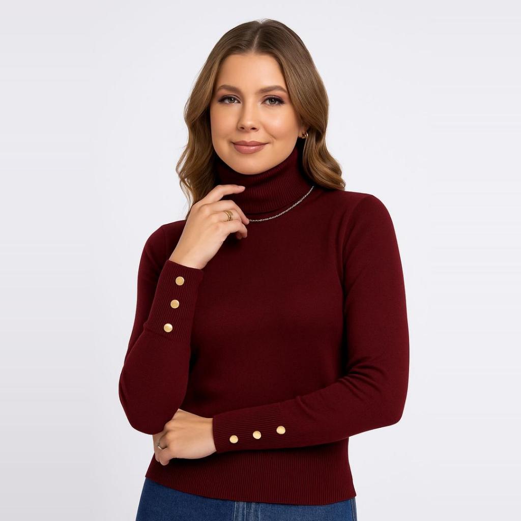 Cacharrel Tricot Canelado Feminina  Gola Alta, Tamanho Único, Estilo com Conforto