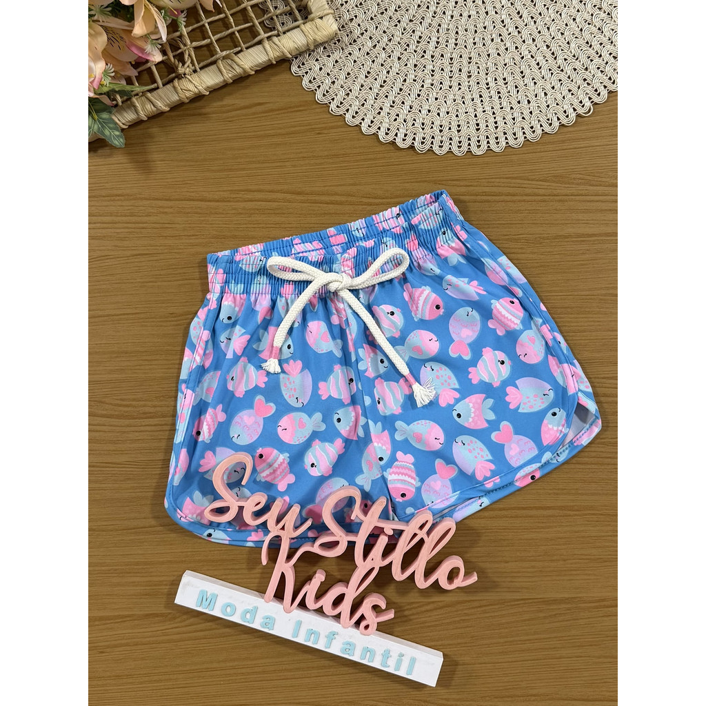 Shorts Infantil Cinti Verão Azul Peixinhos